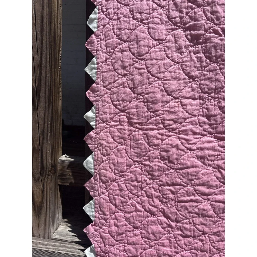 Vintage Cottagecore Floral Wreath Quilt Pink Morning Glory Farmhouse Full/Double